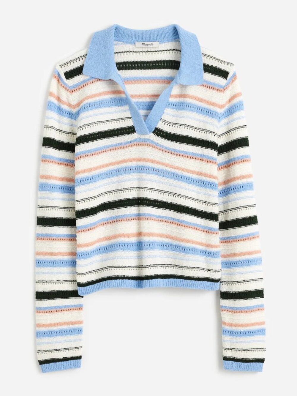 MADEWELL Textural-Stitch Johnny Collar Sweater peri blue multi stripe small - Picture 4 of 6